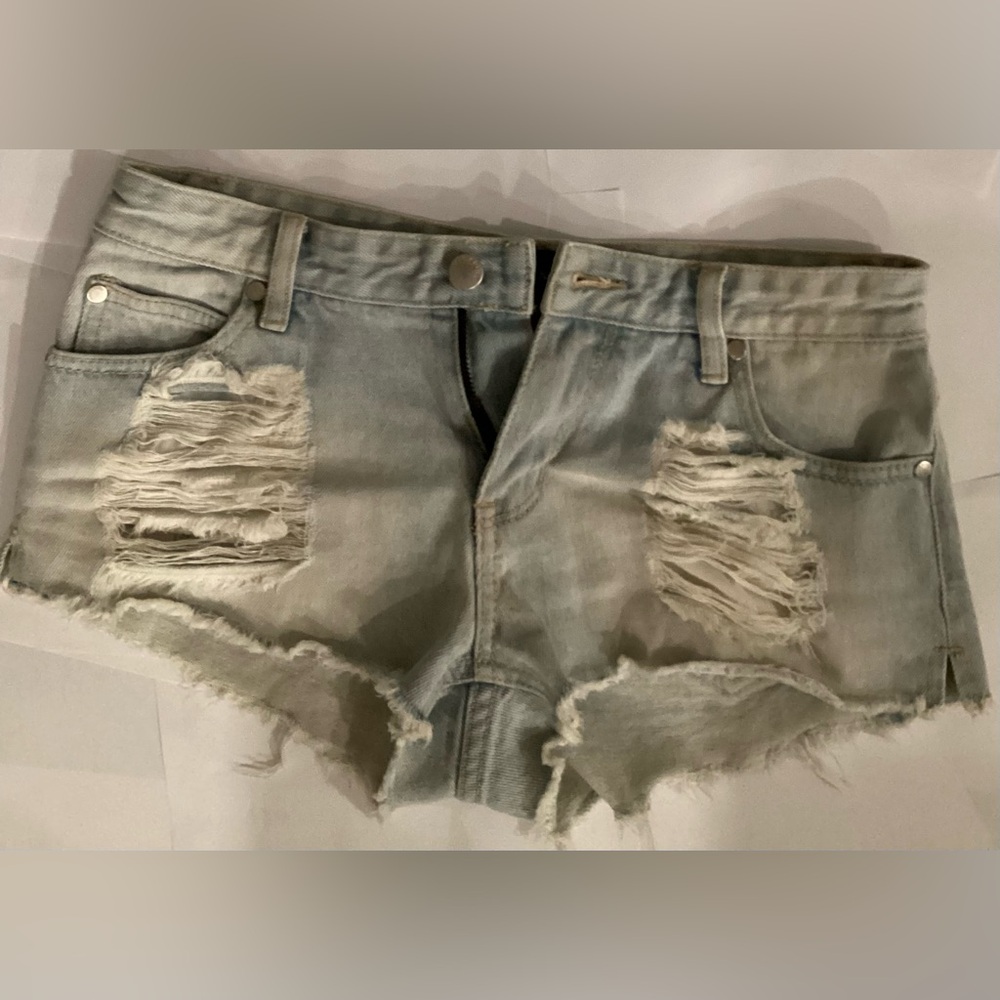 MINKPINK Distressed Light Blue Jean Shorts
